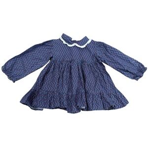 Vintage Mini World Inc Girls Dress Blue 12-18 Months Hearts Cottage Core Prairie